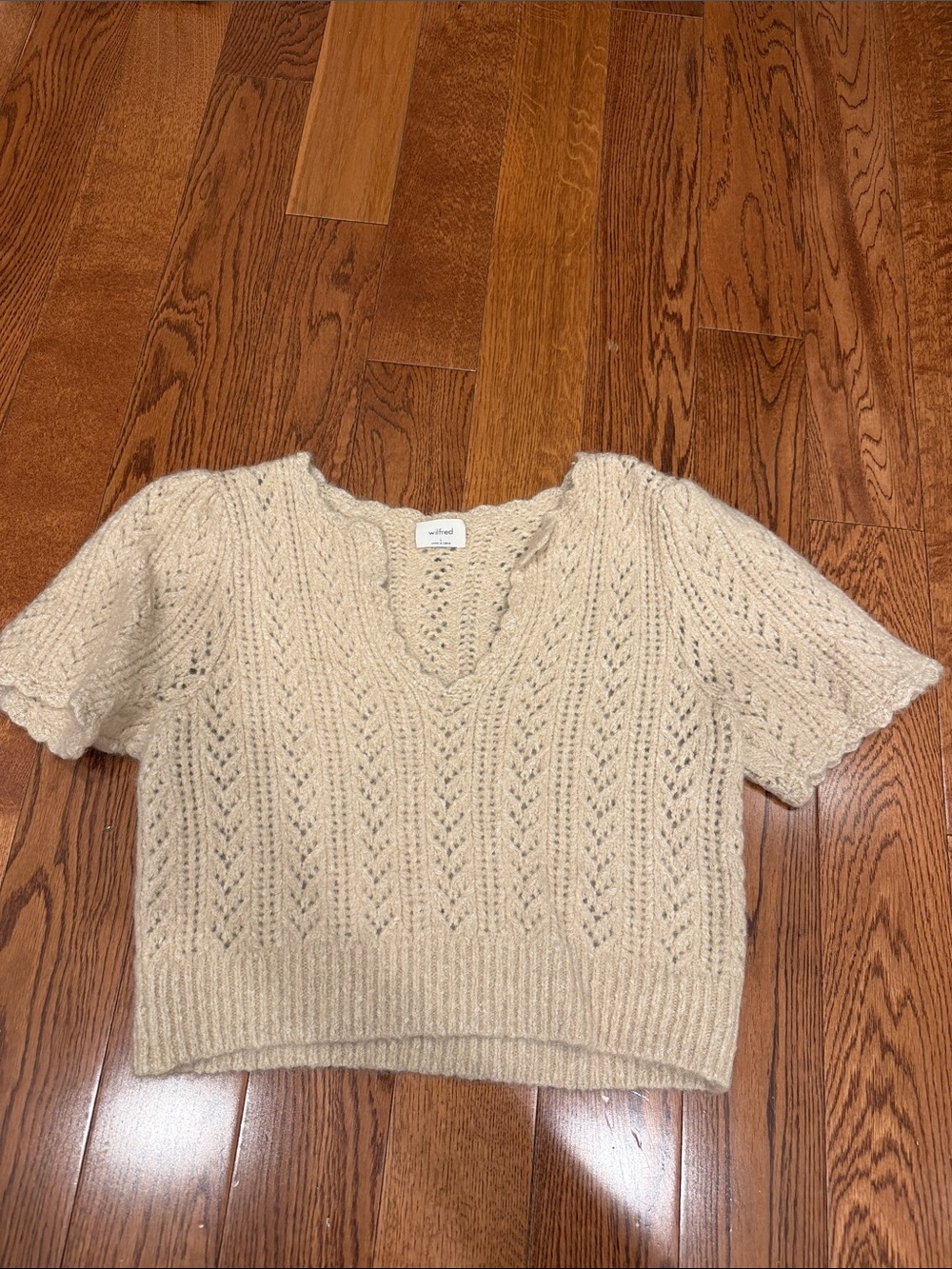 Wilfred Beige Openwork V-Neck Knit Top